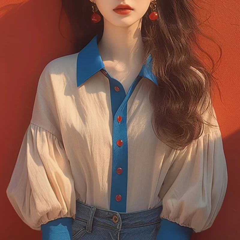 

Vintage Women's Blouses New Spring/summer Cotton Linen Shirts Loose Patchwork Korean Clothing Short Sleeve Women Tops