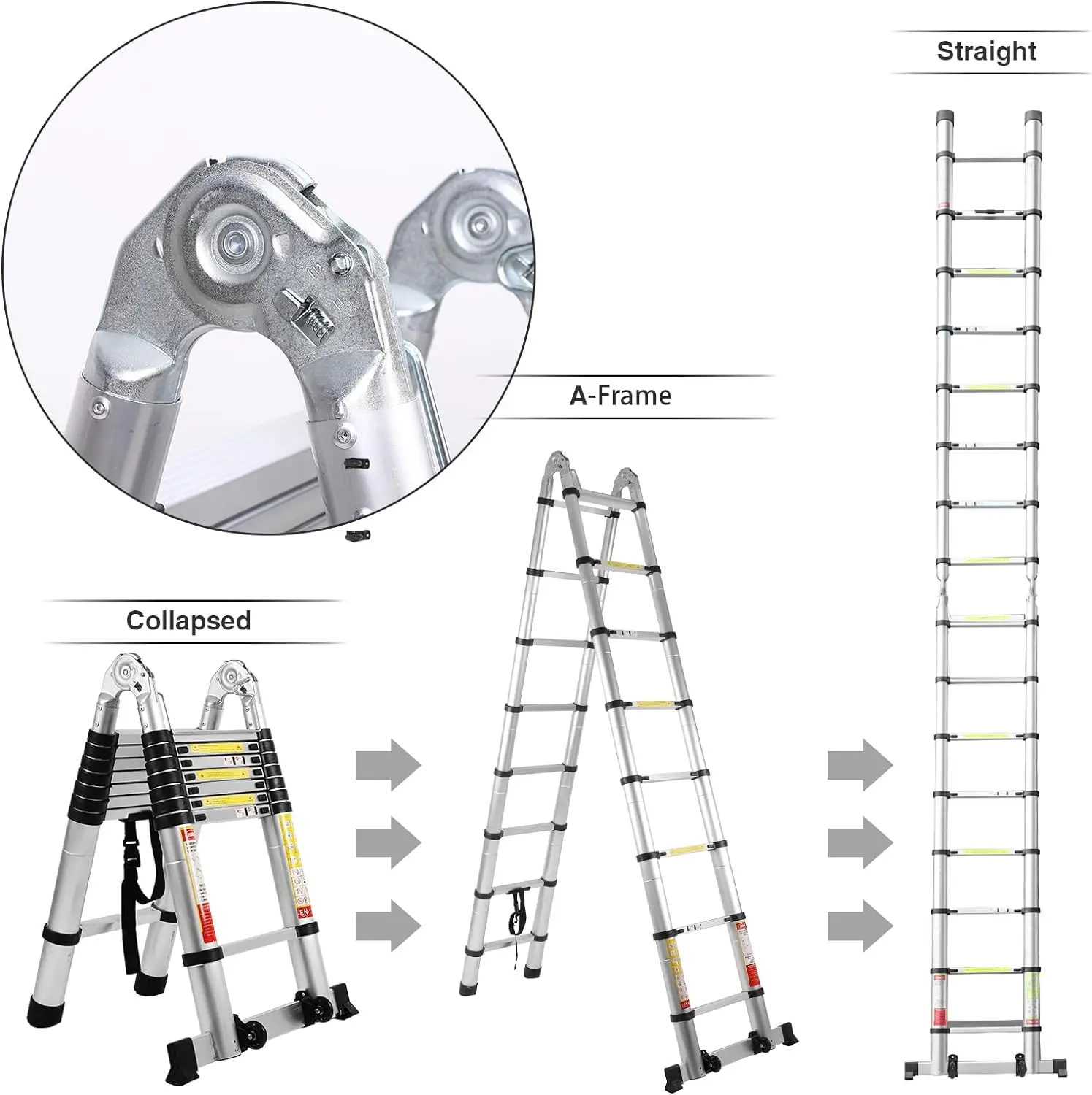 BOWEITI Telescoping Extension Ladder, 16.5FT Telescoping A Frame Ladder with Balance Bar and Movable Wheel,Household Use Folding