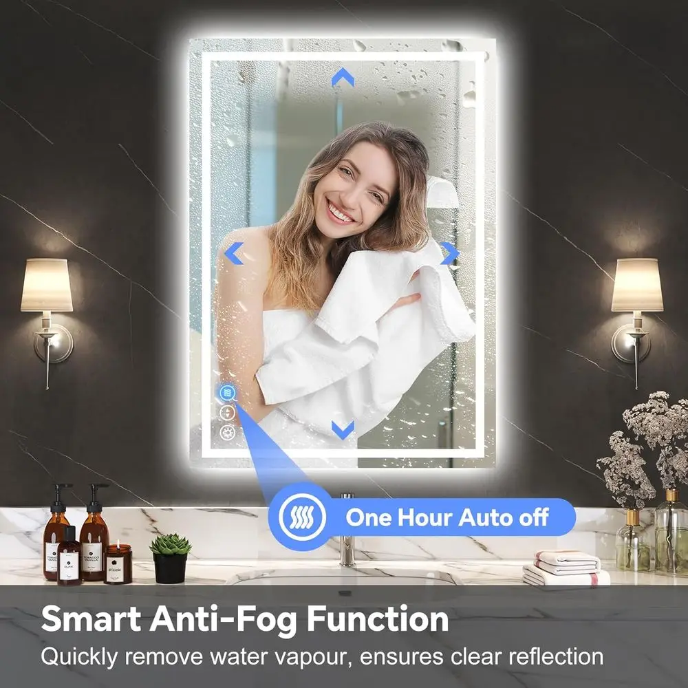 مرآة زينة مضاءة بإضاءة LED مقاس 20 × 28 بوصة، مضادة للضباب، قابلة للتعتيم، بإضاءة خلفية وإضاءة أمامية، مرآة حمام ذكية بثلاثة ألوان #4