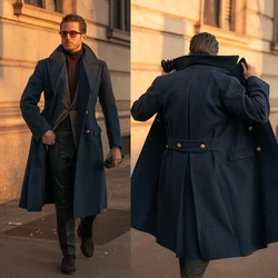 Vintage England Style Woolen Overcoat Men Thick Custom Made Peaked Lapel Pocket Coat Casual Winter Warm Coat