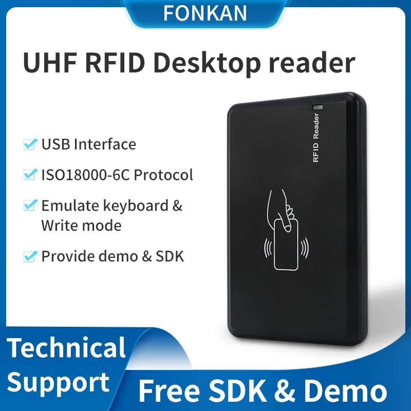 UHF RFID USB Reader Writer ISO18000-6C Access Control Card Reader HID Keyboard Mode Support SDK Demo for RFID UHF