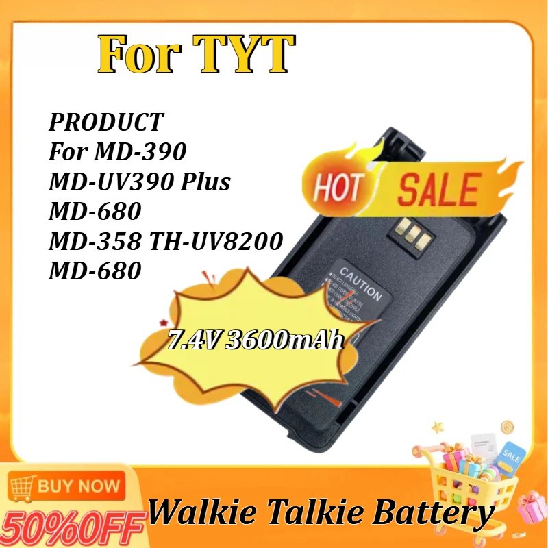 

New Walkie Talkie Battery 7.4V 3600mAh with TYPE-C Charger for TYT MD-UV390 MD-390 MD-358 Plus MD-680 TH-UV8200 MD-680
