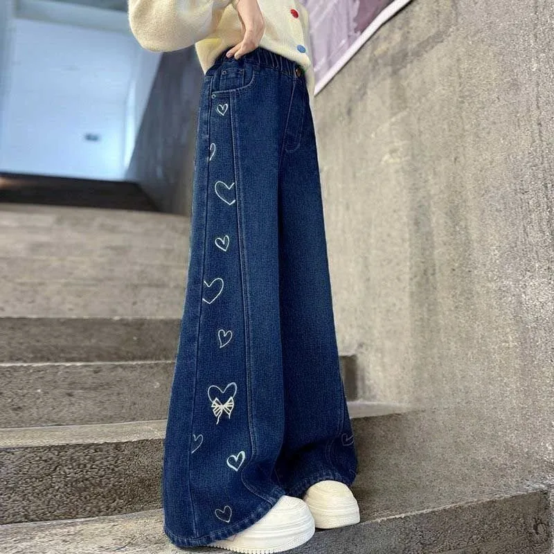 Girls Fleece Lined Wide Leg Pants Thick Warm Outerwear Kids Casual Trousers Children Winter Fashion Bottoms