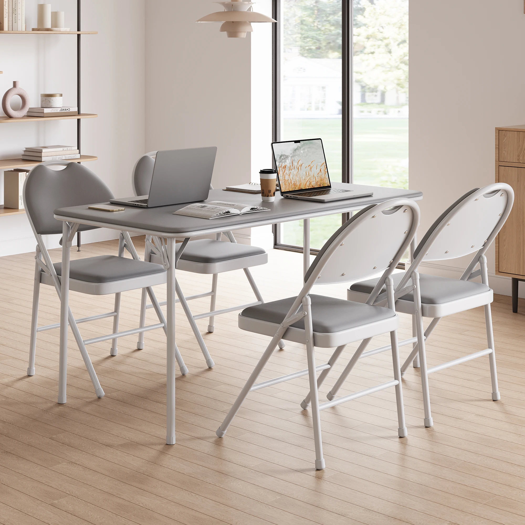 

Комплект из 4 складных конференц-кресел с металлическим каркасом, сиденьями и спинками из искусственной кожи, штабелируемые, для использования в помещении и на улице, для офиса, свадьбы