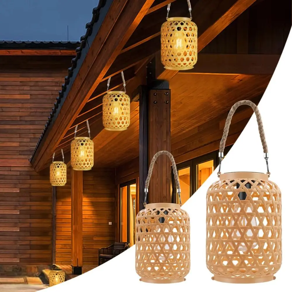 

Waterproof Rattan Solar Lanterns Rechargeable Soft Light Solar Table Light Bamboo Weaving Elegant Design Woven Solar Lamp