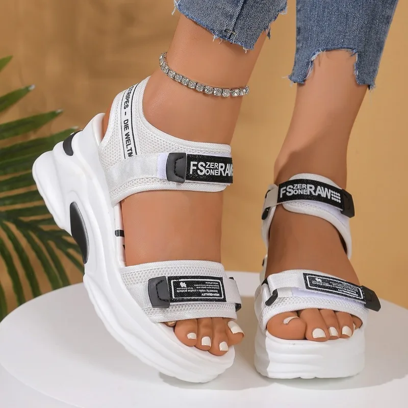 Women's Fish Mouth Open Toe Mesh Fabric Hollow Out Breathable Wedge High Heel Sandals Summer New 2026 Women Comfortable Sandals