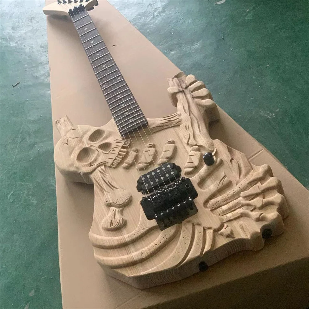 In Stock Electric guitar New Arrival Skull Electric Guitar Nature color High Quality Musical instruments Free shipping