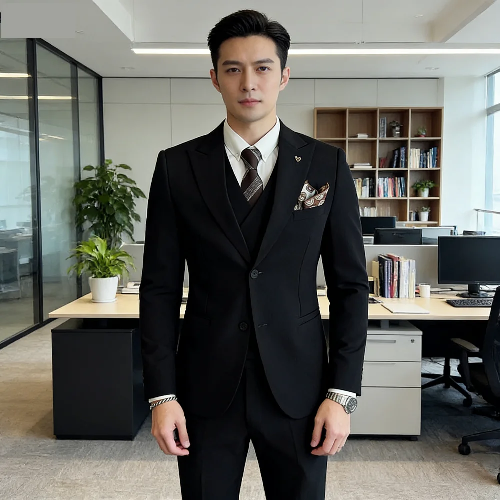 

Мужской двубортный тренчкот, повседневный костюм: пиджак, жилет, брюки. Высококачественный комплект последнего дизайна.