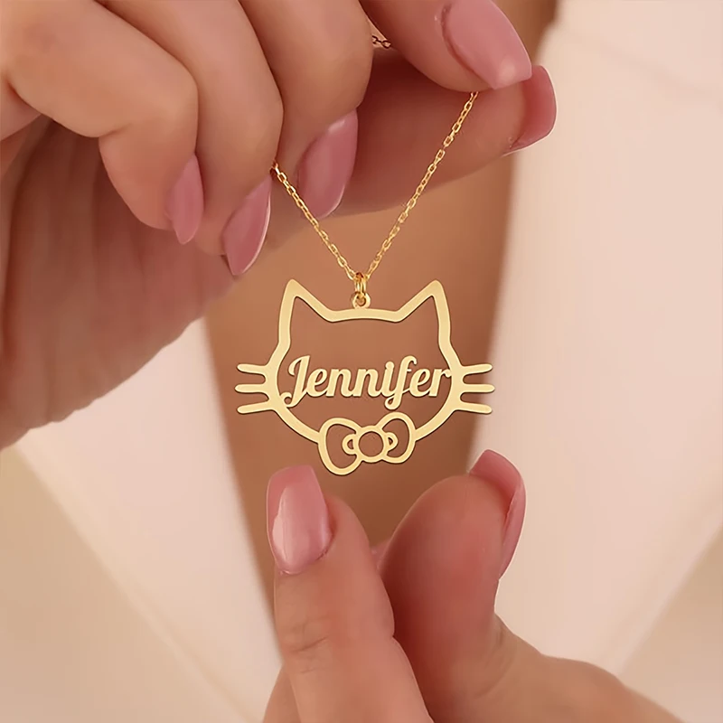 

Custom Cat's Ears Name Necklace 304L Stainless Steel Jewelry Personalized Fashionable & Cute Women's Neckalce Mother's Day Gift