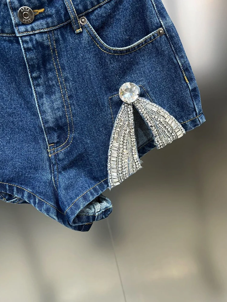 DEAT Trend Hem diament Patchwork szczelina Denim szorty kobiety wysokiej talii wzór Vintage krótkie dżinsy kobiet 2023 lato nowy 11XX2244