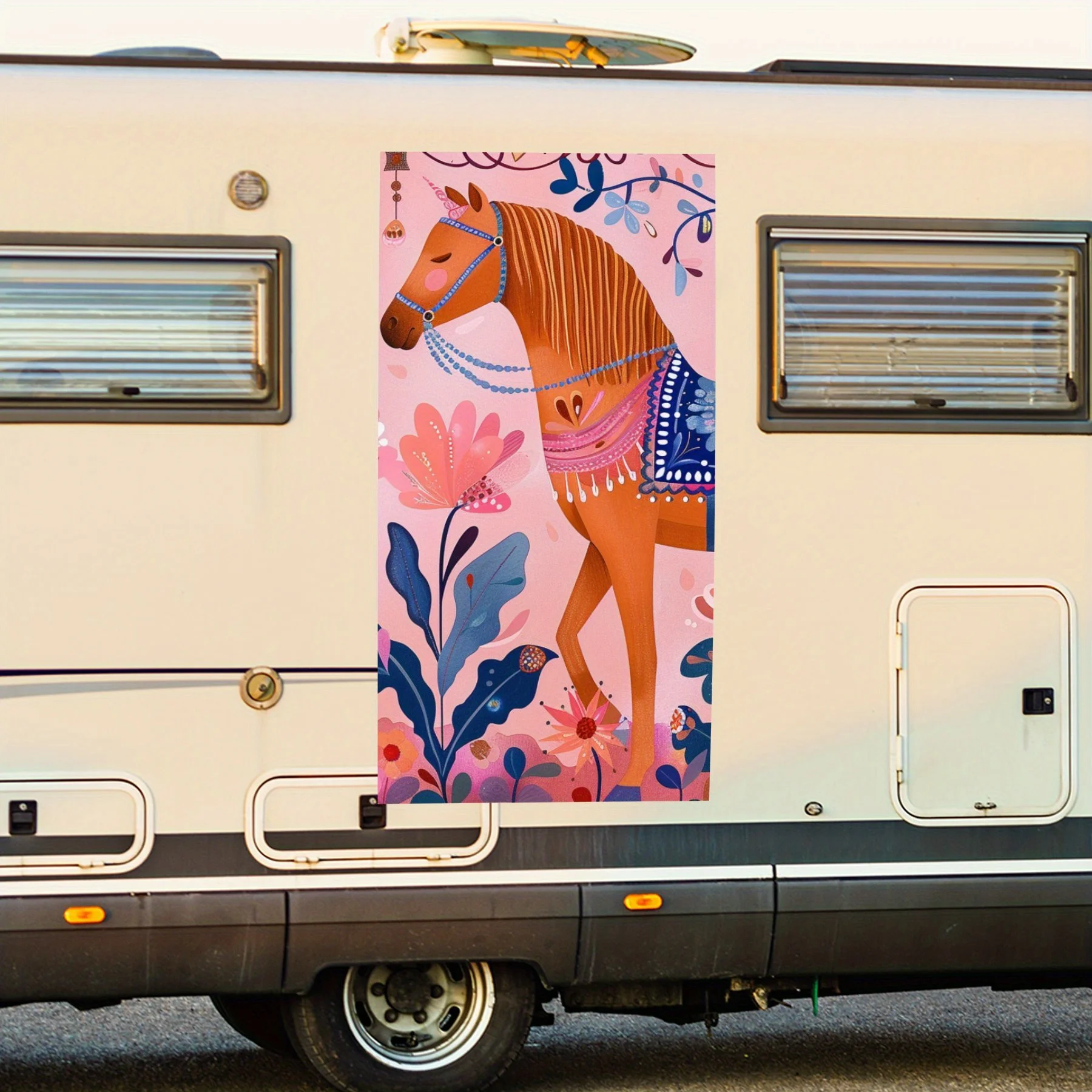 

Romantic Horse Floral Car Sticker,Vinyl decal on the side of the motor home, waterproof self-adhesive vinyl sticker on the side