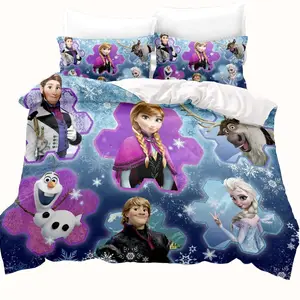 Bản vẽ 3D Thiết lập giường in 3D cho các cô gái, Frozen, Elsa, Anna, Công chúa giường, bìa Edrenão, Gối, quà tặng 10 Bán hàng chính Edredom Frozen Cover - №9