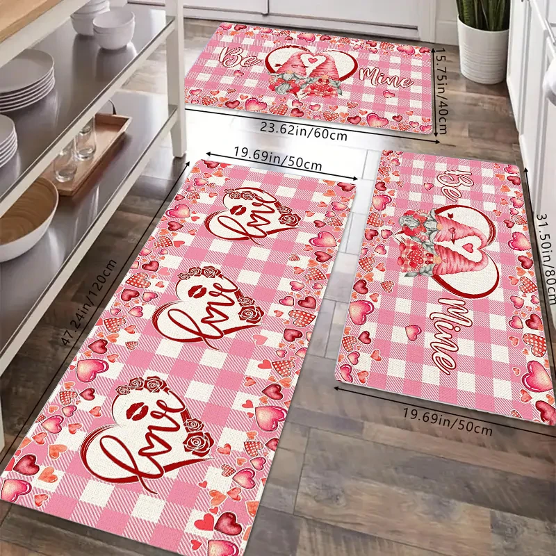 

Valentine's Day Themed Flannel Kitchen Rug Washable Floor Decoration for Bedroom Entrance Dining Room