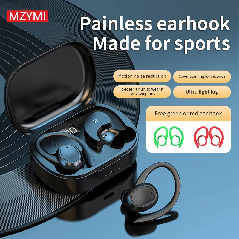 

MZYMI Bluetooth Wireless Earbuds With Earhook S260 IPX6 Waterproof Earphones Built-in Mic Sport Headphones With Charging Case