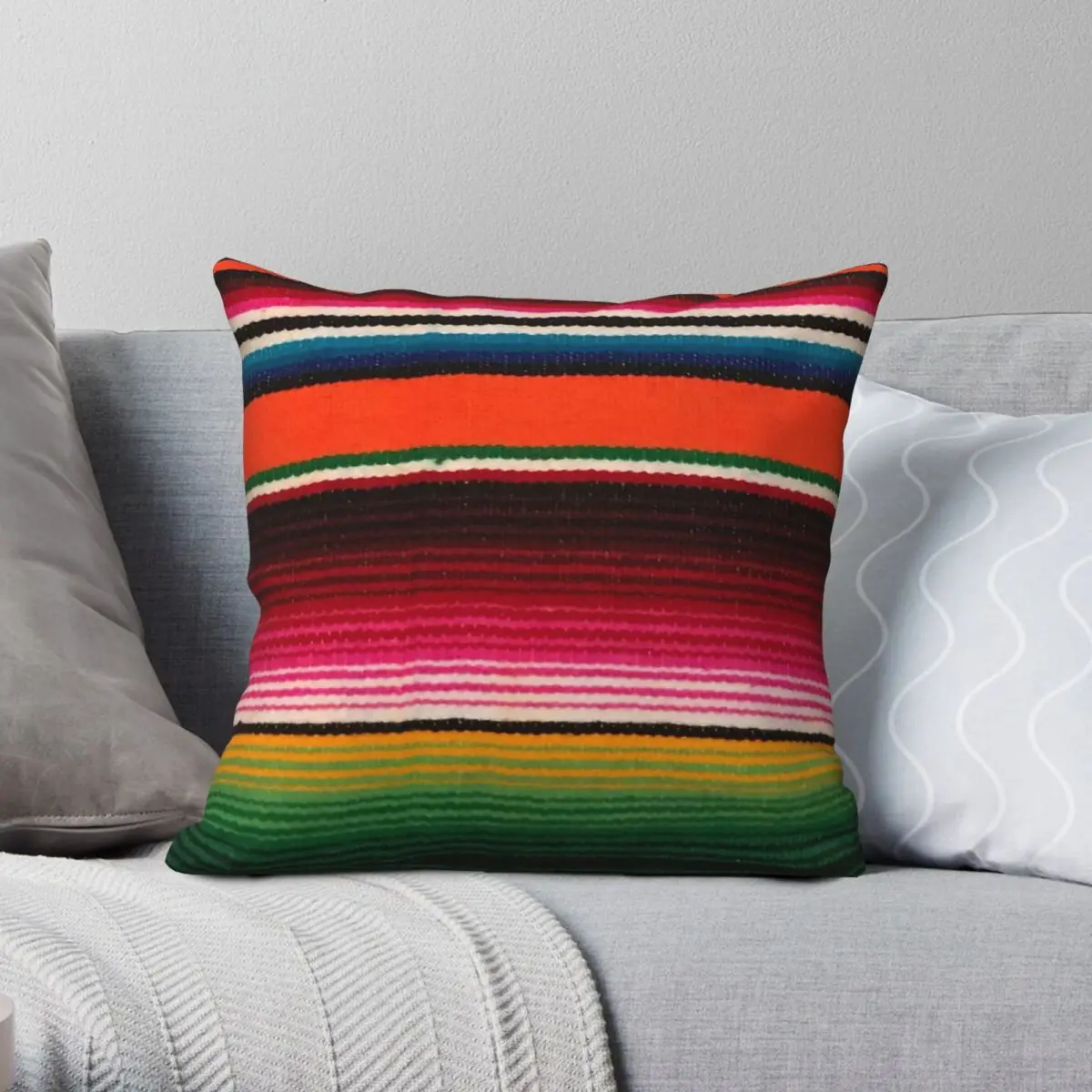 

Beautiful Mexican Serape Square Pillowcase Polyester Linen Velvet Pattern Zip Decor Pillow Case Bed Cushion Case