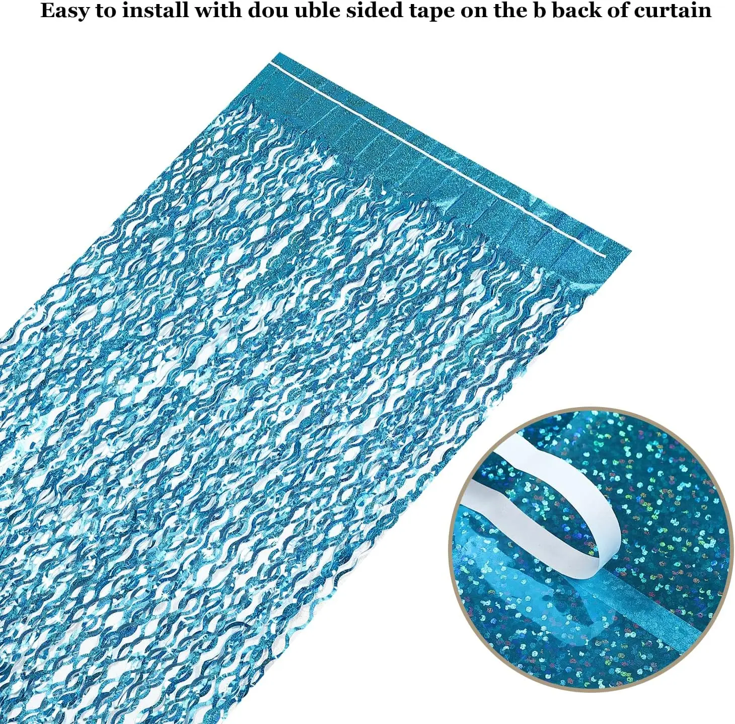 Glitzernde Lametta-Folien-Fransenvorhänge, blau, lila, Metallfolie, Fransen-Hintergrund, Wandvorhänge für Babyparty, Meerjungfrau-Party-Hintergrund – Detail 1