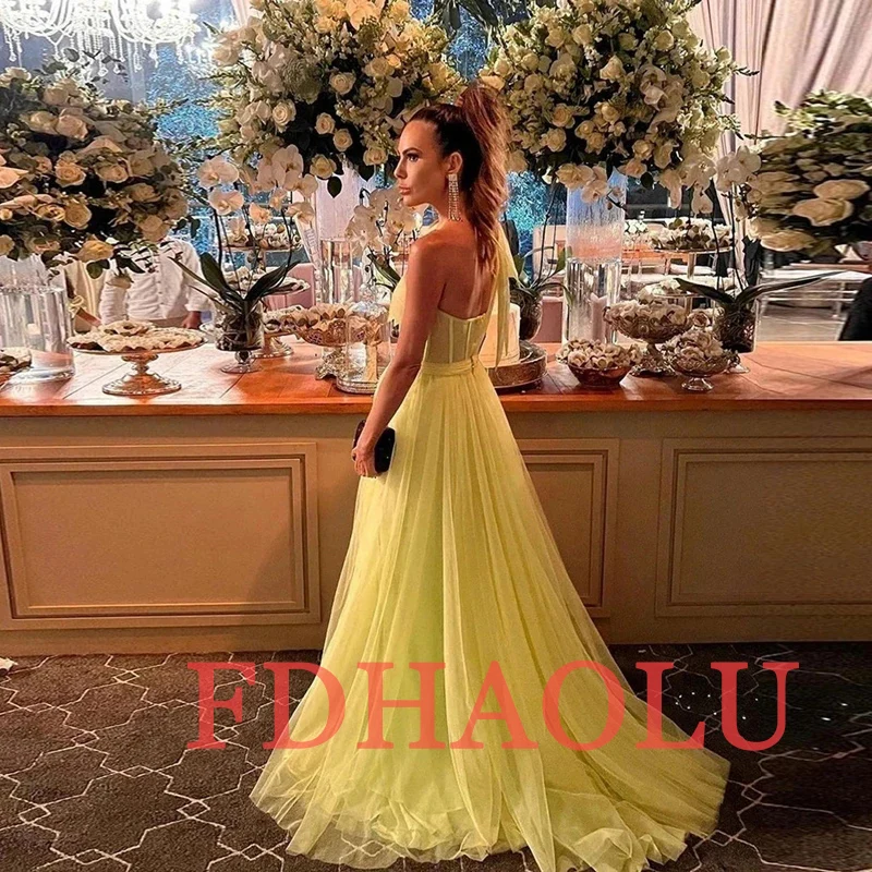 FDHAOLU One-Shoulder Long Prom Evening Dress Sexy High Slit Tulle Party Dresses Formal Gown Vestidos De Fiesta Gala for Women