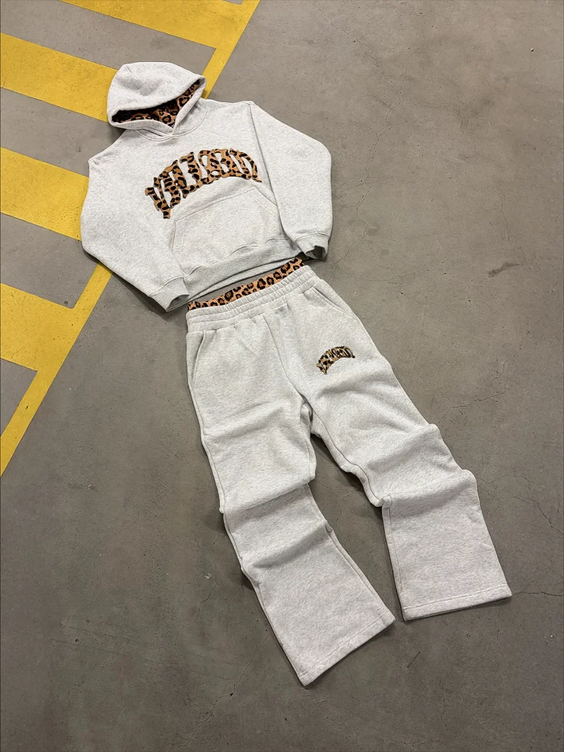 مجموعة ملابس رجالية أوروبية وأمريكية مع رقعة مطرزة جديدة بطباعة الفهد وتصميم ملابس رياضية هيب هوب للشارع للنساء #2