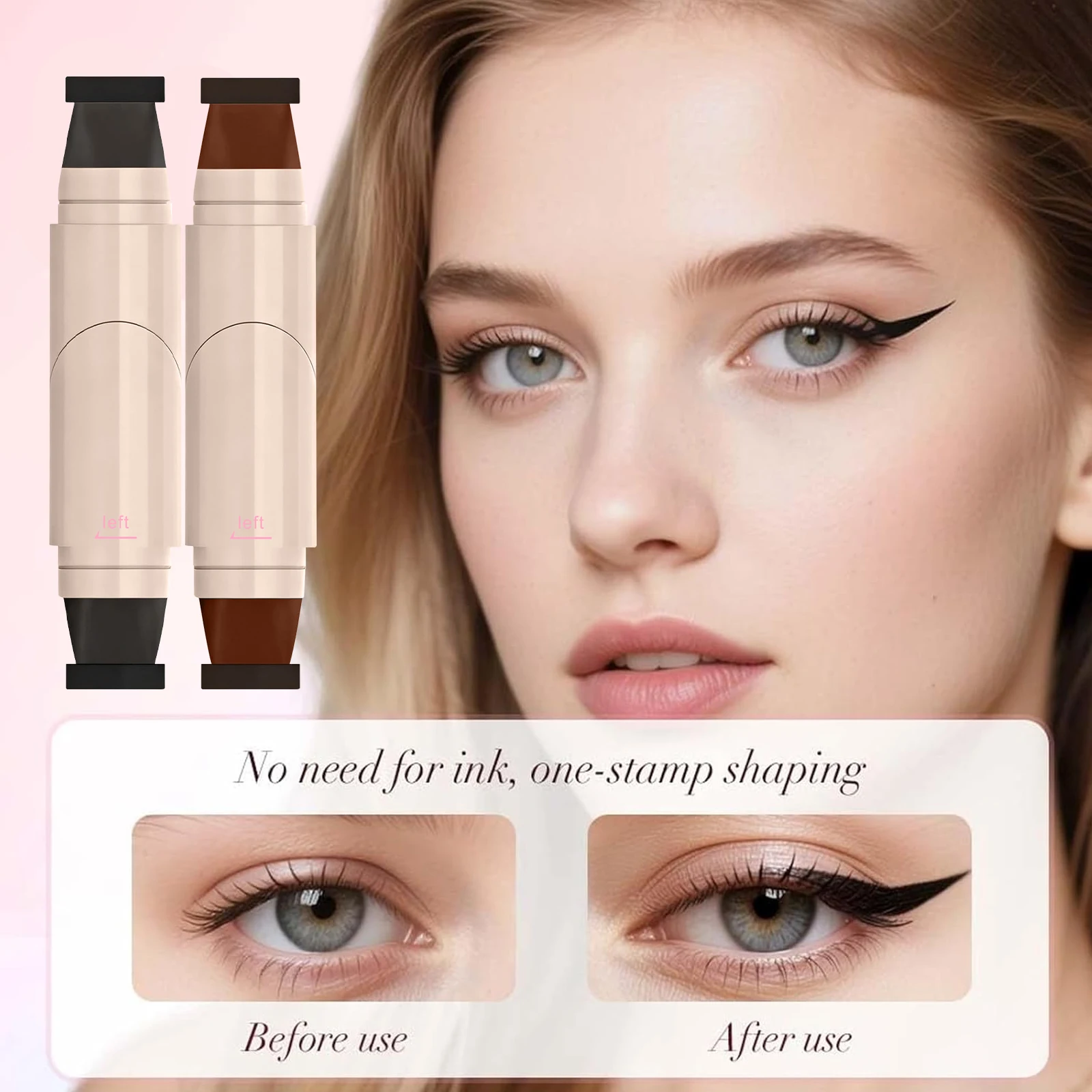 ZaiDoc 2 Pcs Double Ended Stamp Eyeliner Pen Black or Brown Winged Eyeliner Stamp Quick Dry Smudge Proof Long Lasting Eye Liner Pencil Cat Eye Makeup Tool for Women Beginners