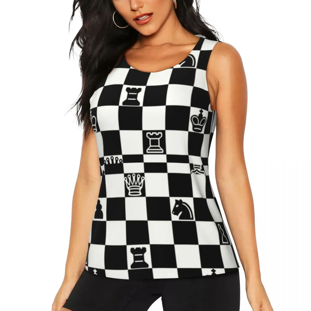 Custom Fashion Chess Workout Tank Tops for Women Quick Dry Sleeveless Chessboard Game Yoga Shirts