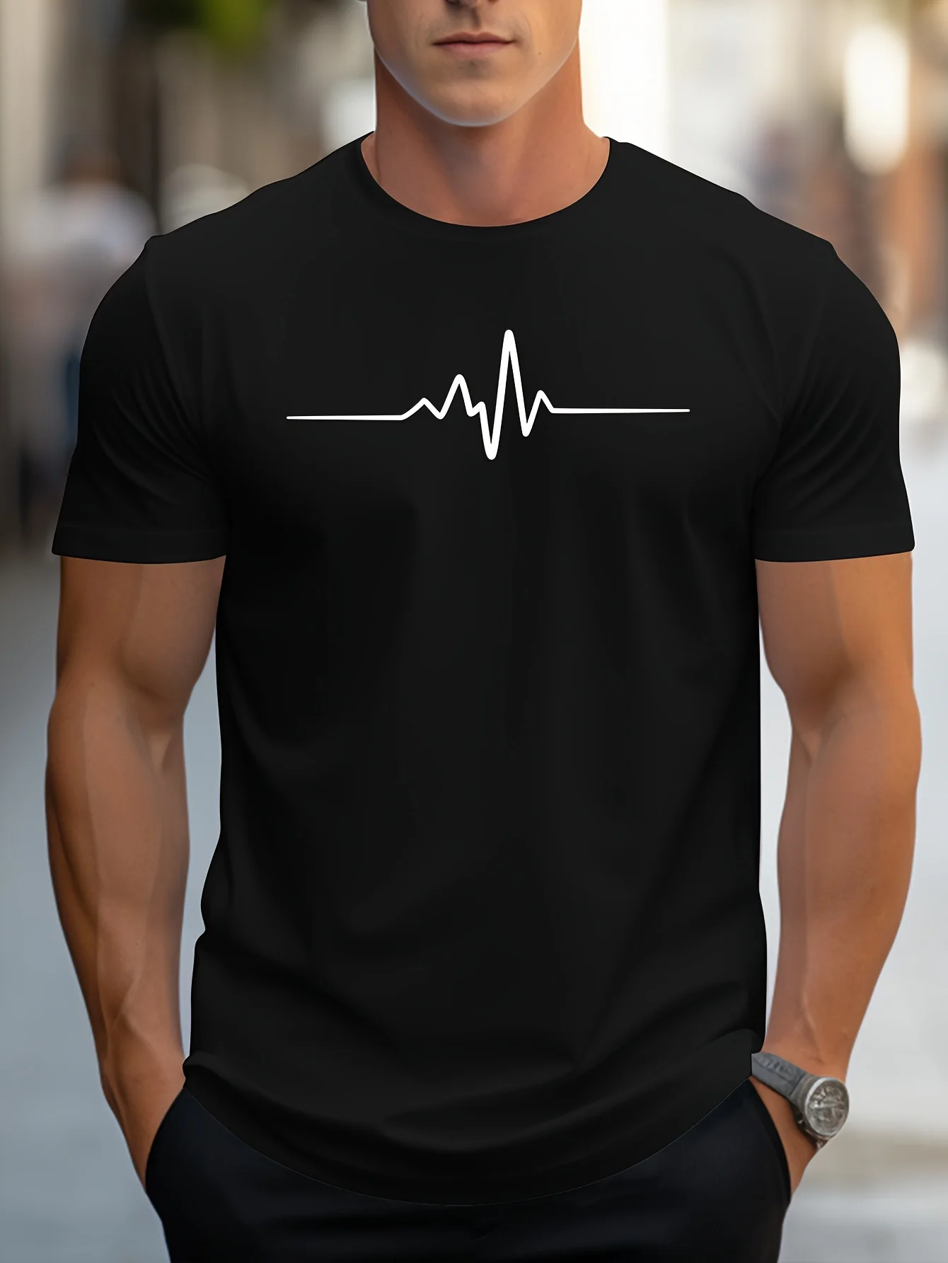 Men's summer loose size Creative Graphic printed slim fit casual sports round neck short sleeved T-shirt top image 2