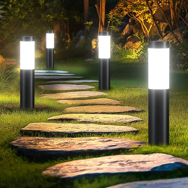 

Stainless Steel Solar Lamps 3Led Modern Courtyard Waterproof Outdoor Cylindrical Lighting Garden Lawn Street Lights Home Decor