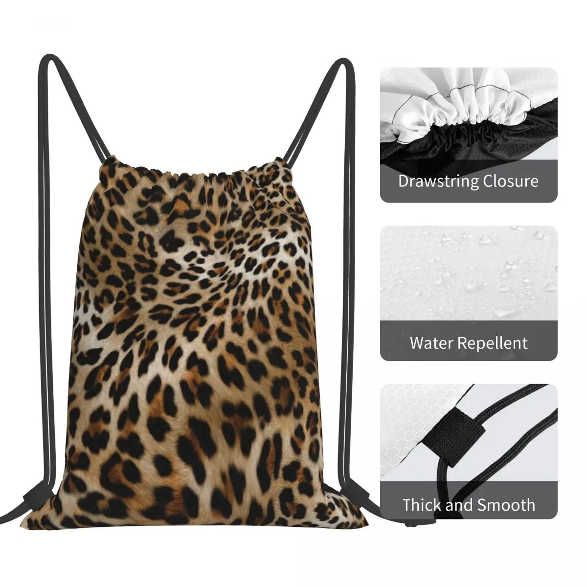 Leopard Pattern Backpacks Multi-function Drawstring Bags Drawstring Bundle Pocket Storage Bag Book Bags For Travel Students