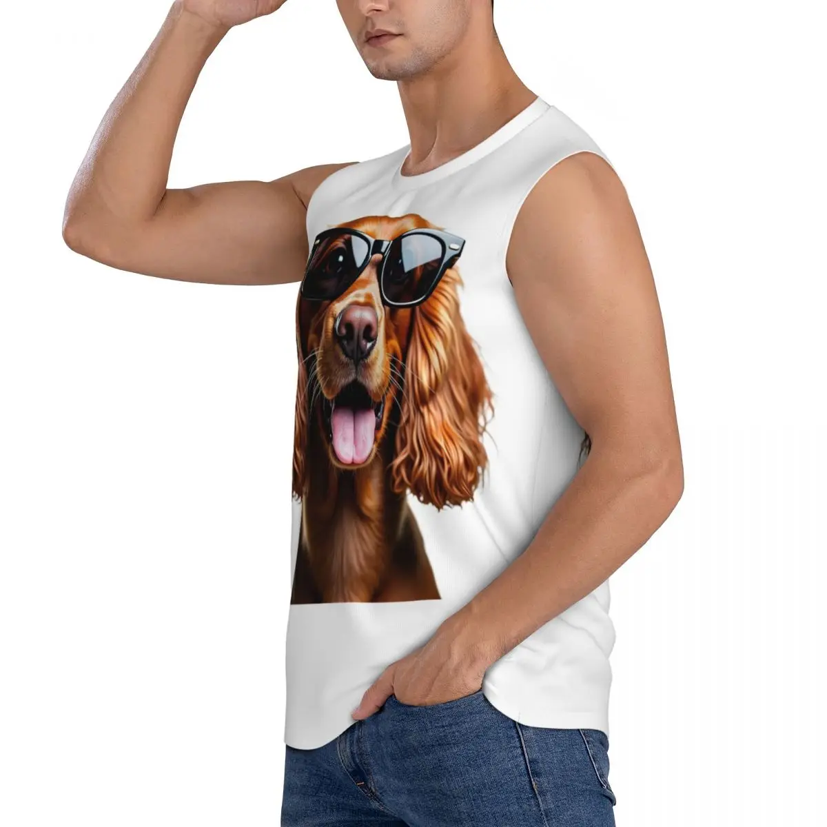Funny Cool Cocker Spaniel Wearing Sunglasses Men Sleeveless Tank Tops Quick Dry Breathable Gym Fitness Running Summer Sport Vest