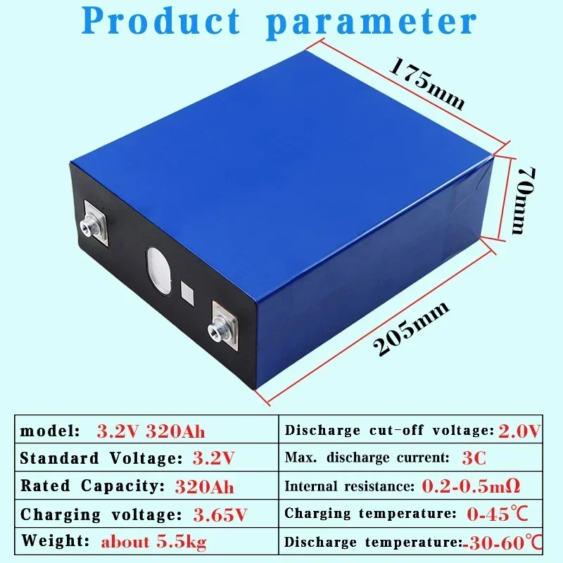 16pcs 3.2V lithium iron phosphate battery 320ah DIY 48V energy storage system rechargeable battery European and American duty-fr