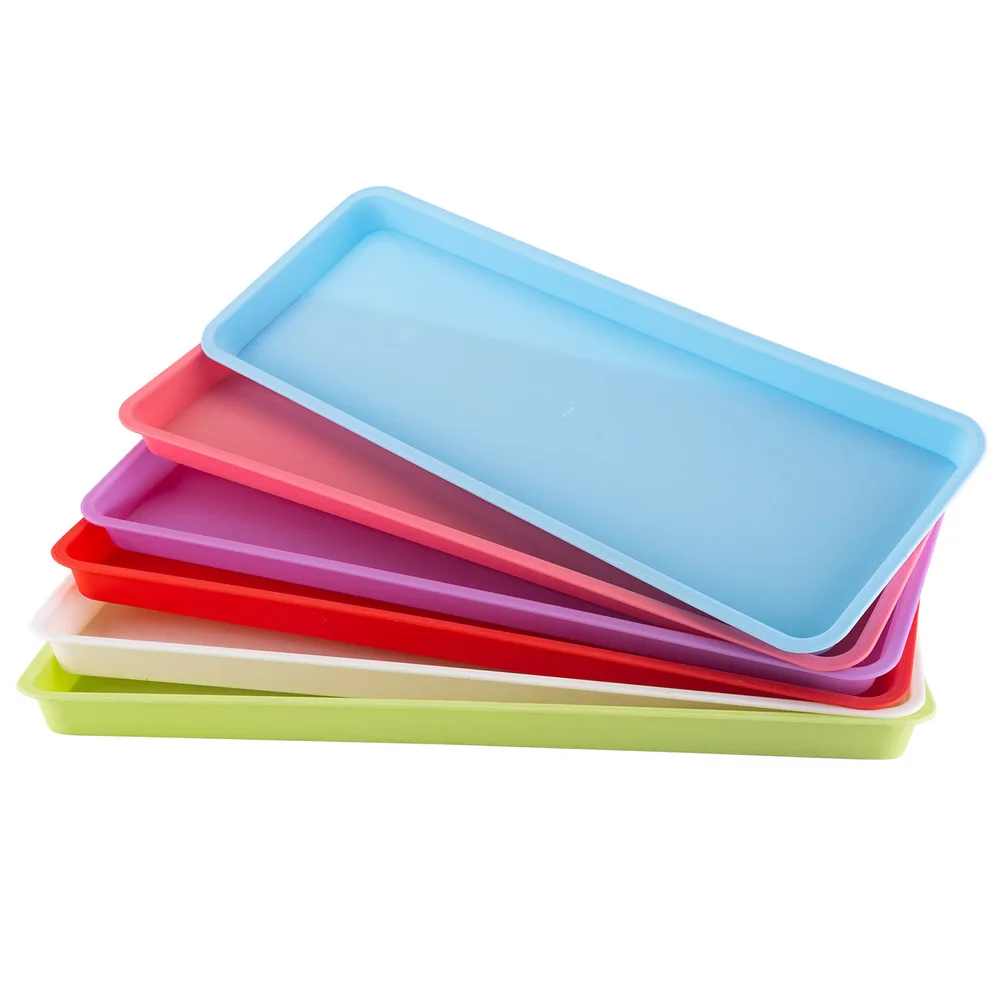 6 Pack Plastic Rectangular Plant Saucers Drip Trays for Indoor Outdoor For Flower Pots Size 6 Point5 X 17 Point5 Inches