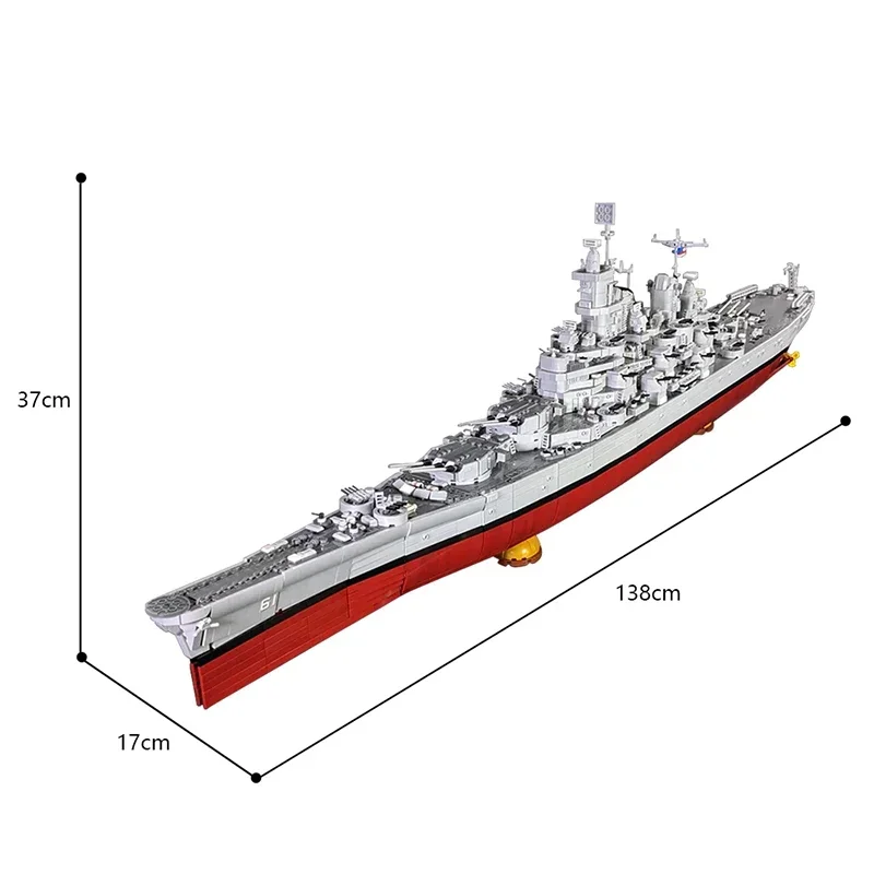 MOC World War II USS Lowa BB-61 Warship Ship Building Blocks Set Military Battleship Boat Bricks DIY Toys Children Birthday Gift