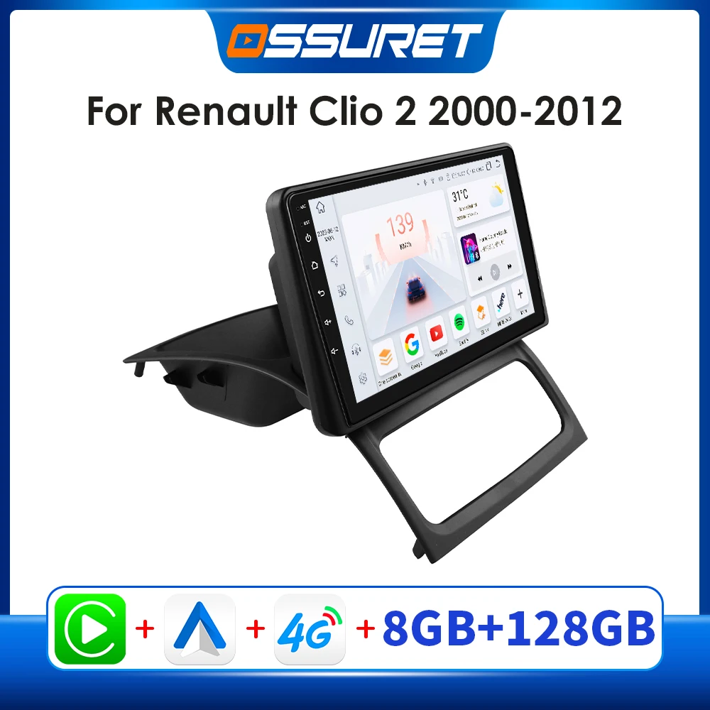 Lettore multimediale stereo per auto Android 2DIN per Renault Clio 2 2000 -2012 Navigazione GPS Radio Video Wireless Carplay Android Auto