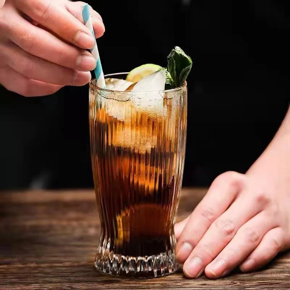 

Посуда для напитков, 9,7 унции/12,8 унций, полосатая стеклянная чашка в корейском стиле, коктейльные чашки для мохито, маленькие кружки для вина в форме талии, классический стакан для виски