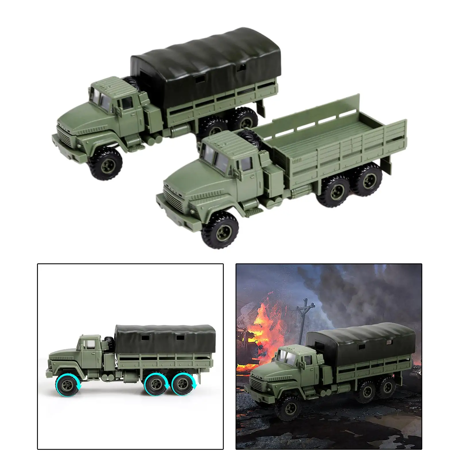 2x 1/72 Scale Transport Truck Model Ornament Toys Assemblable Display Accessory truck Vehicle Toy for Bedroom Presents Girls