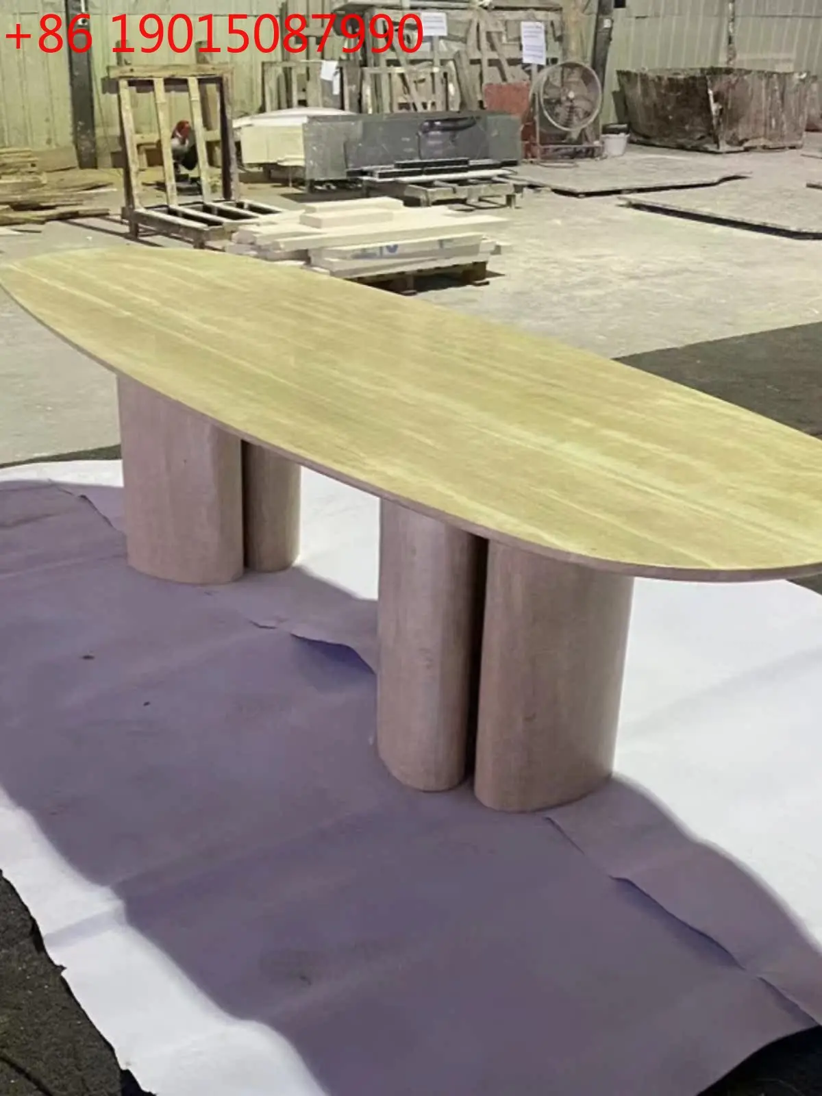 Traditional High-End Custom 8-Seater Dining Room Furniture for Hotel & Workshop Use Natural Marble Travertine Oval Dining Table