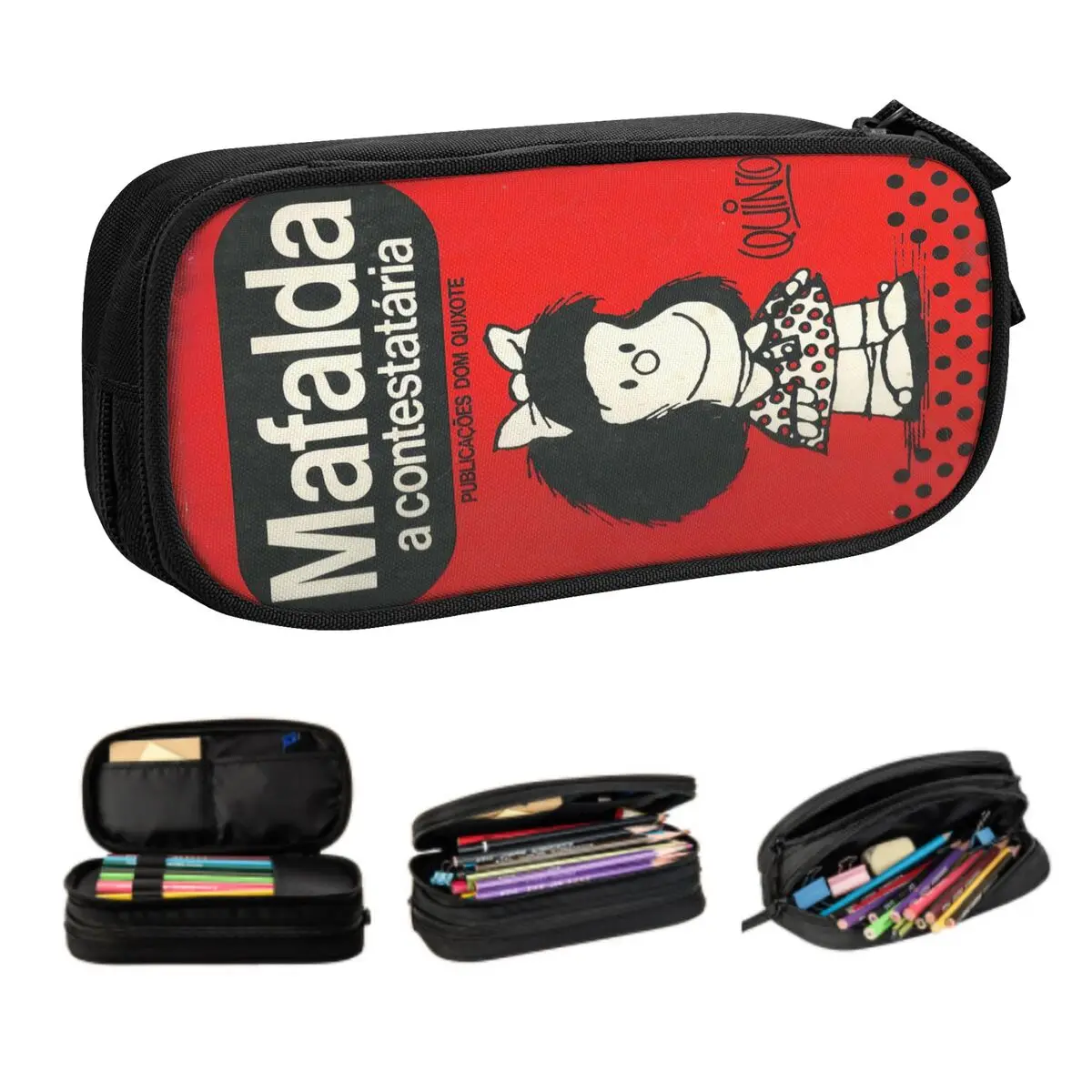 Custom Kawaii Mafalda A Contestataria Pencil Cases for Girls Boys Large Storage Quino Comic Manga Pencil Bag School Supplies