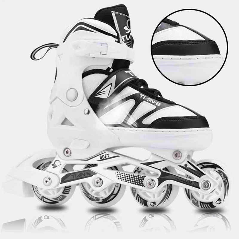 Flash Inline Roller Skate Shoes Adult Professional Skates 4 Wheels Sneakers Adjustable Size Children's Outdoor Skating Practice