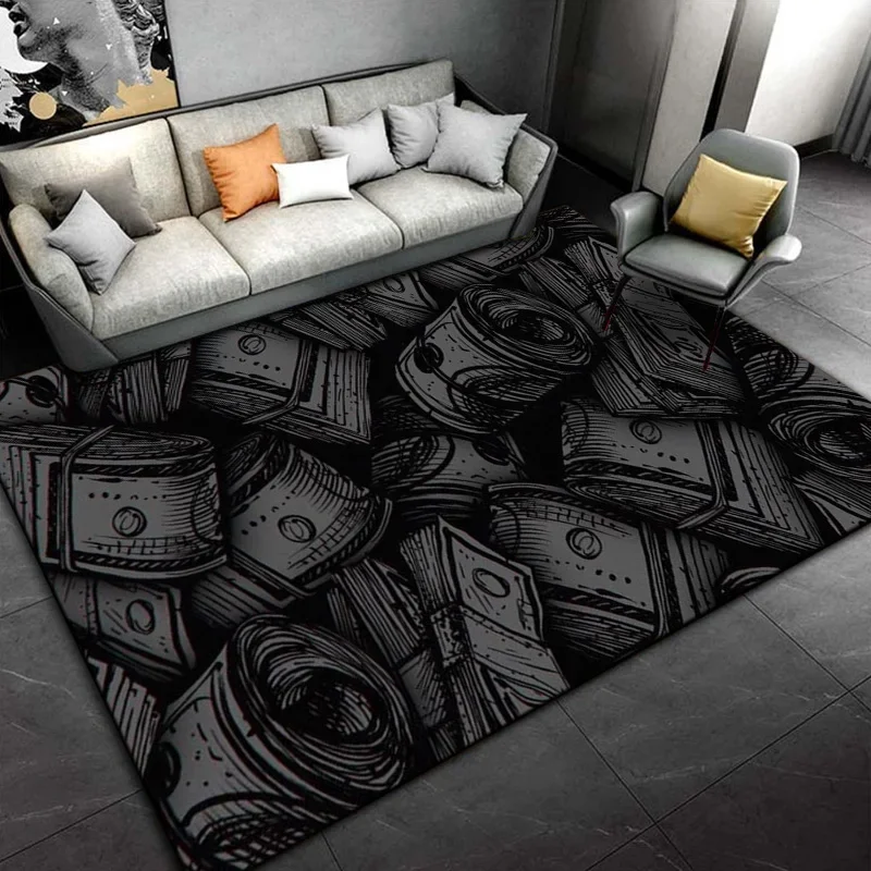 Black Print Area Rugged Carpet for Living Room Bedroom Sofa Doormat Home Decor Kids Play Non-slip Floor Play Mat Luxury Gifts