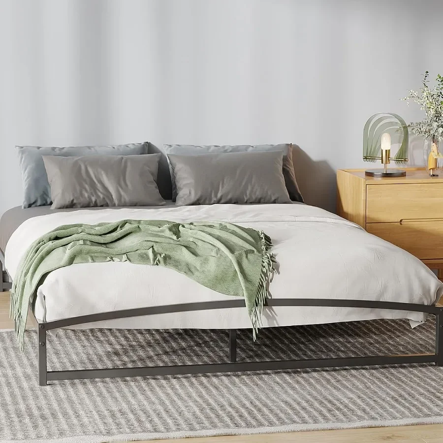 Low Bed Frame Full Size with Arched Headboard and Footboard, 6 Inch Low Profile Metal Platform Bed Frame, Heavy Duty Mattress F