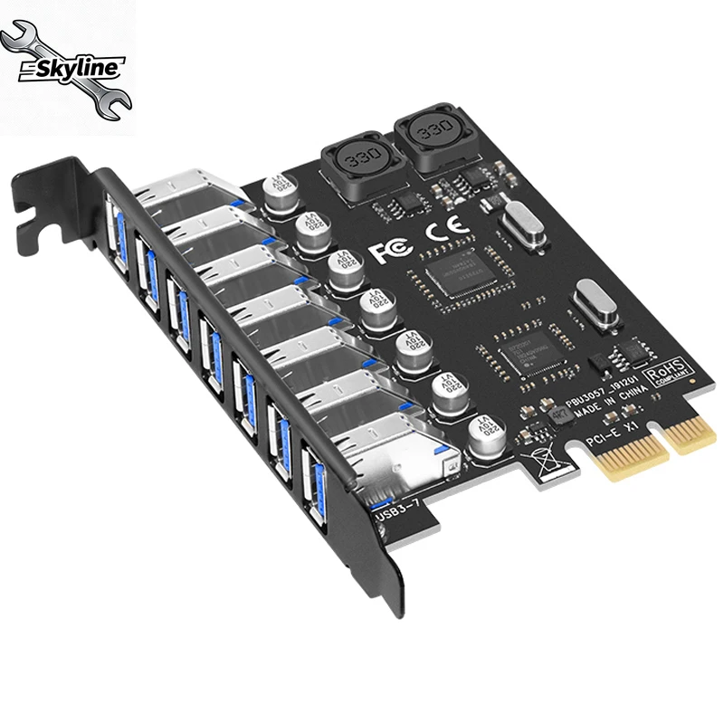 7 Ports USB3.0 PCIe Expansion Card, High Transfer Rate Desktop PC External USB Hub Extension Controller Accessory