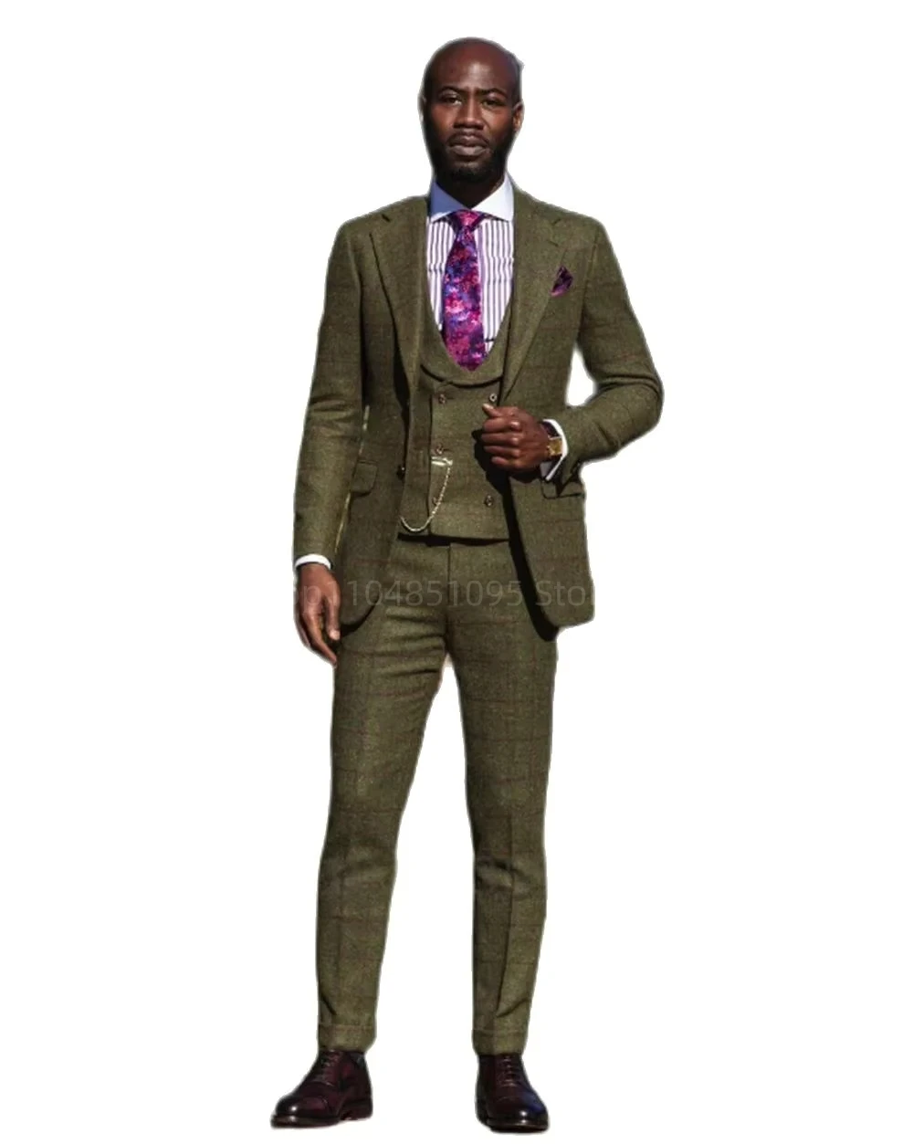 3 قطع من الصوف الأخضر منقوشة الرجال الدعاوى الأعمال الرسمية الشق التلبيب العريس البدلات الرسمية لأنشطة الحفلات الزفاف (السترة + سترة + بانت) #3