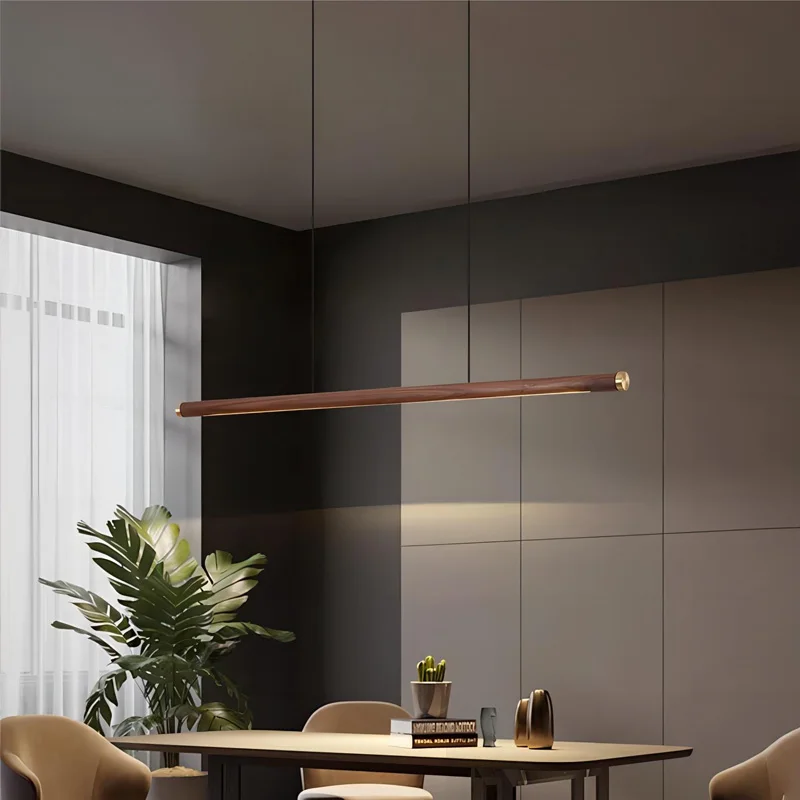 Imagem -05 - Walnut Wood Brass Linear Pendant Luminária Dinning Room Luzes para Sala de Jantar Cozinha Ilha Mesa de Bilhar