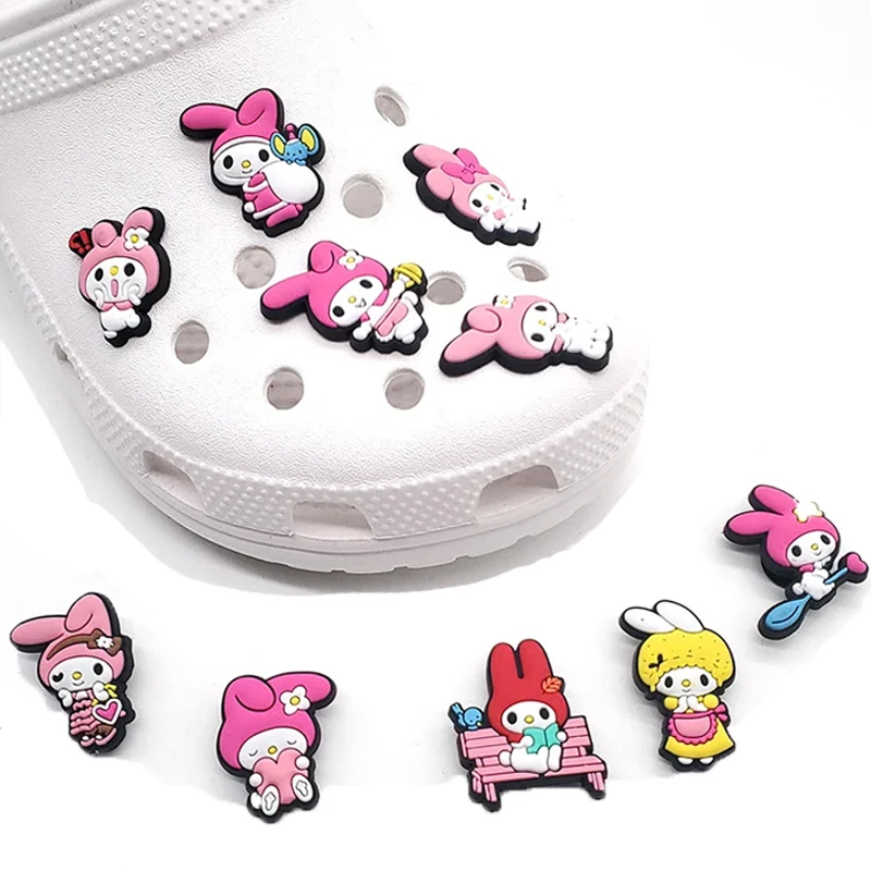 10Pcs Pack Sanrio Melody Series Shoe Charms for Clogs Bubble Slides Sandals PVC Shoe Decorations Buckle Accessories for Teen