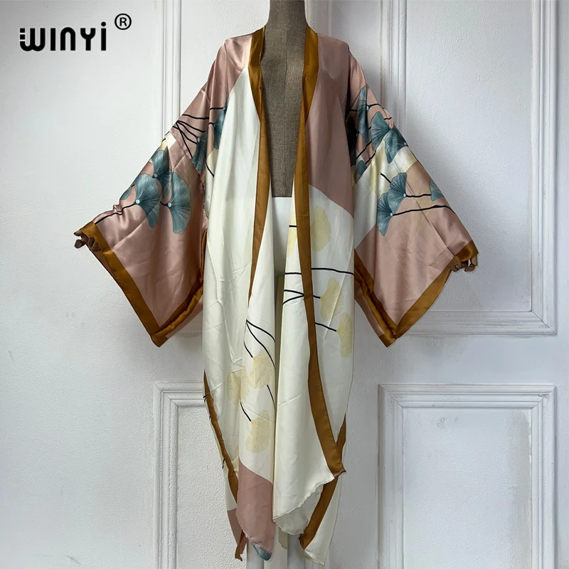 WINYI retro kimono kaftan beachwear Cardigan sexy long dresses abaya dubai luxury cover-ups beach outfits women party dress