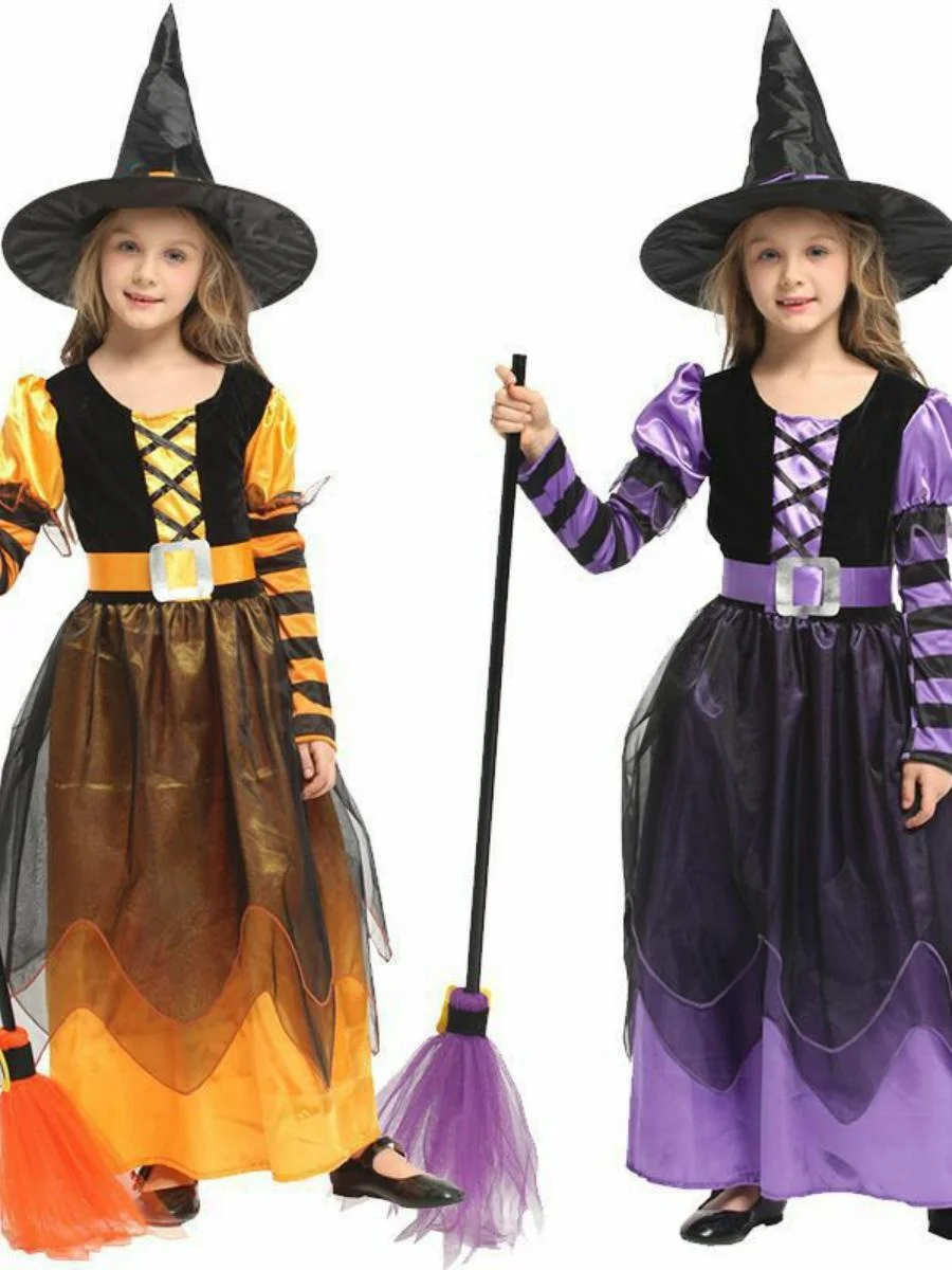 

loween Children's Witch Princ Costume with Hat Masquerade Performance Costume School Play Outfit Fairy T Theme