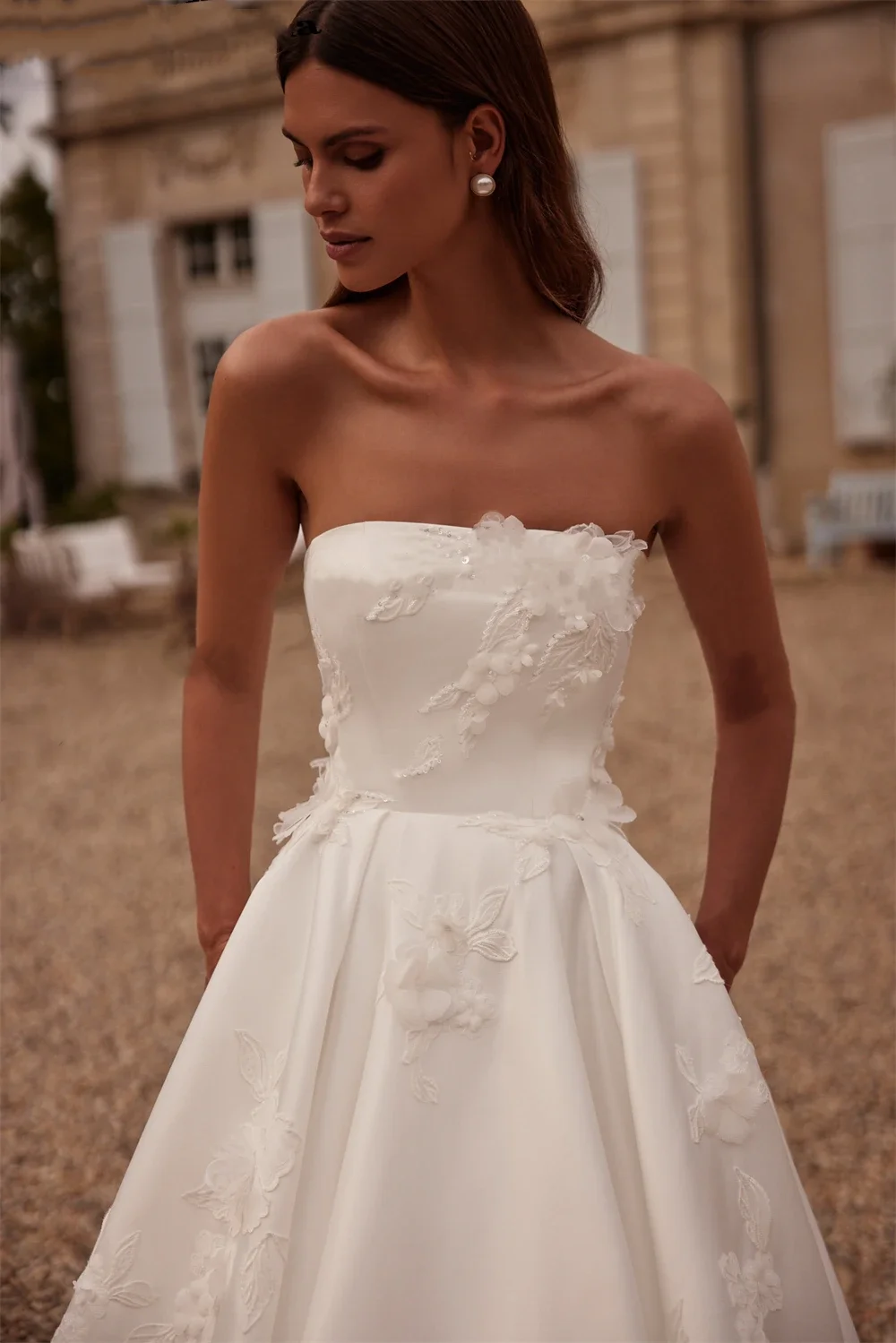 Vestido de novia Vintage sin mangas con calcomanía plisada, vestido de novia de satén de corte en A, vestido de fiesta de boda Sexy personalizado con hombros descubiertos