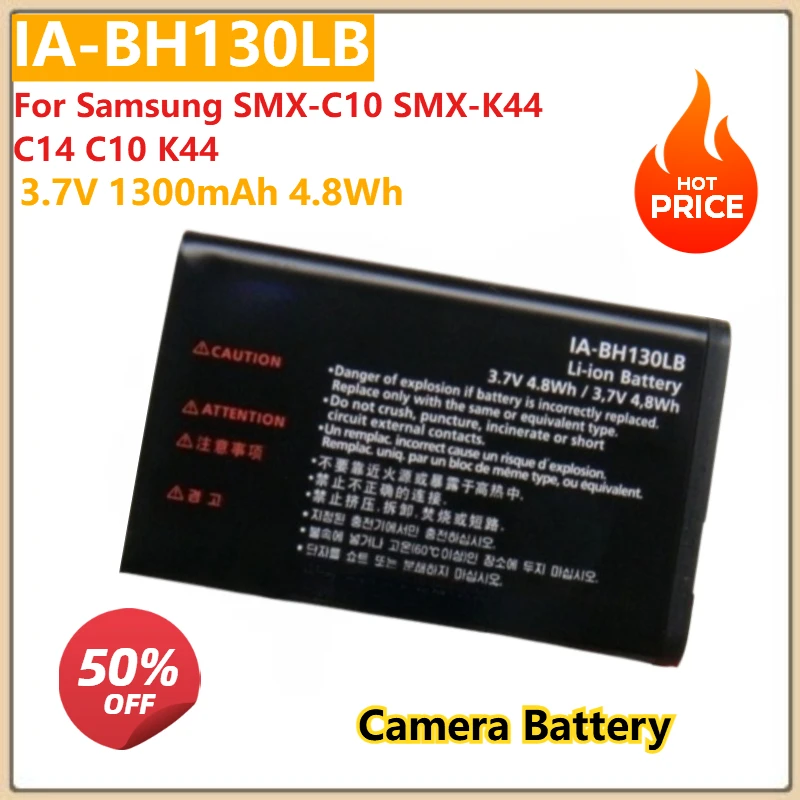 

Replacement Camera Battery For Samsung SMX-C10 SMX-K44 C14 C10 K44 Model IA-BH130LB 3.7V 1300mAh 4.8Wh