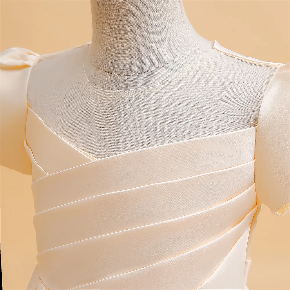 Elegant Satin White Bridesmaid Girl Party Dress Cerenony First Communion Wedding Princess Prom Kids Dress for Girl Birthday Gown