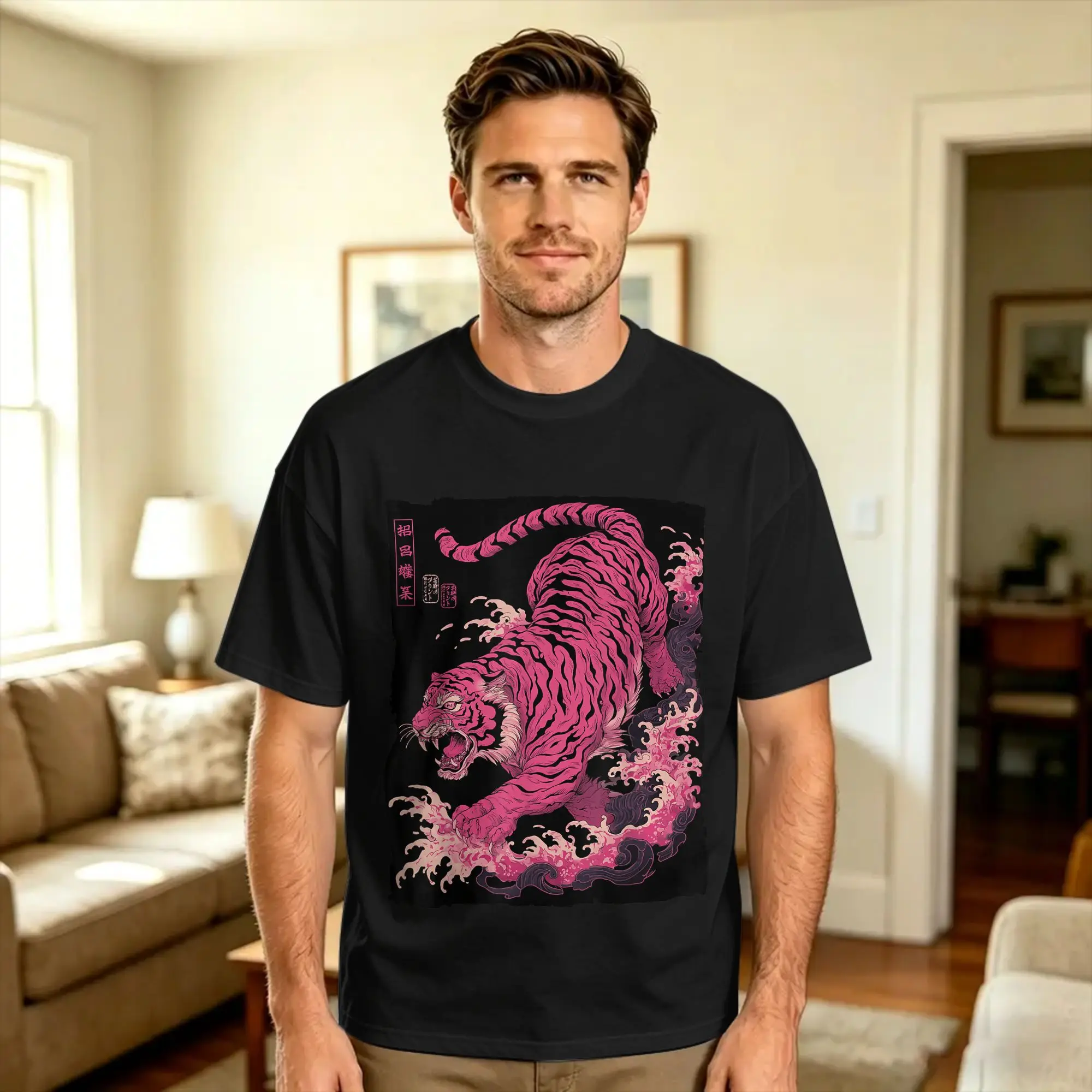 Harajuku T-Shirt Japanese Tiger Tattoo Art Vintage Fierce Ukiyo e Cotton T Shirts  Trending Tshirt for Men Short Sleeve Clothes