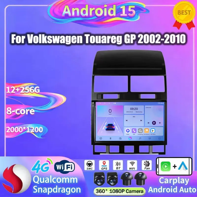 Android Carplay para Volkswagen Touareg I 1 GP 2002 - 2010, Rádio Auto Android 15, Estéreo, Navegação GPS, Player Multimídia 2din DVD
